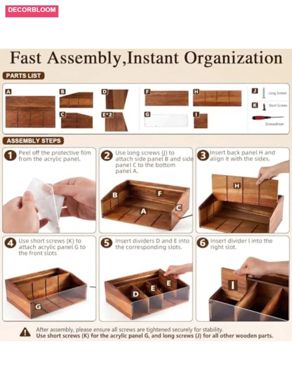Acacia Wood Coffee Station Organizer for Countertop - 6 Compartments, Clear